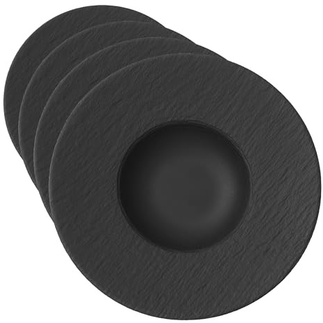Villeroy & Boch – Manufacture Rock Pasta Plate 28 cm, Slate Look, Black Plate, Deep, for Pasta, for Soup, for Dining Tableware, Ceramic, Premium Porcelain (Pack of 4)