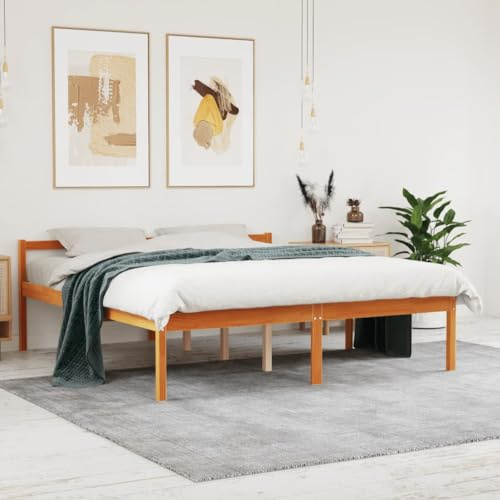 kithwjll Seniorenbett Wachsbraun 160x200 cm, Massivholz Kiefer, erhöhte Schlafhöhe 44cm, Robustes Bettgestell mit Kopfteil, Doppelbett für Schlafzimmer