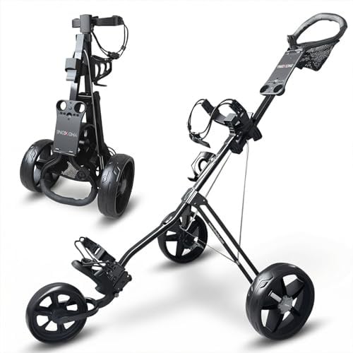 YMDXONE 3 Rad Golf Trolley mit verstellbarem Griff: Klappbares Design, Netzaufbewahrungstasche, leichter Handwagen mit Halterung für Scorecard und Flasche. Kompakt für einfache Lagerung und Transport