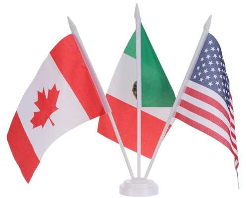 LOORGVEL Kleiner Tischflaggen Satz Usa Kanada Mexiko mit Metallfuß Farbechte Kunststoff Flaggen für Büro und Festivaldekoration Kompakte Schreibtischflagge Wiederverwendbar