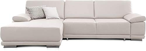 CAVADORE Eckcouch Corianne in Kunstleder / Sofa in L-Form mit verstellbaren Armlehnen und Longchair / 282 x 80 x 162 / Lederimitat, weiß