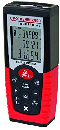 ROTHENBERGER Industrial RO Laser Entfernungsmesser | Messgerät | 50m Reichweite | Hohe Genauigkeit | Mehrere Messmodi | inkl. Gürteltasche, Handschlaufe und 2X Batterien