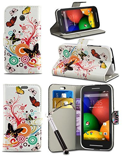 London Gadget Store Case Compatible with Vodafone Smart First 6 - New Bright Printed Wallet Case Cover Creative Fresh Pattern Design with Integrated Stand & RETRACTABLE Stylus Pen - Butterfly Breeze
