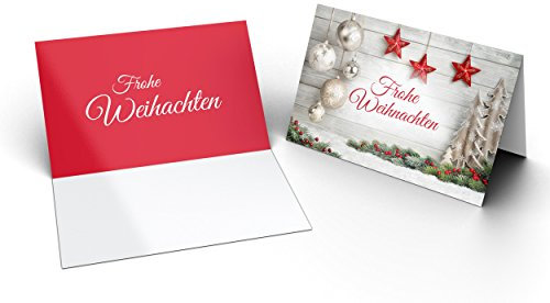 Karten24Plus 10 Wunderschöne Weihnachtskarten Frohe Weihnachten mit Weihnachtskugeln, Sternen und Tannenbäumen , A6,