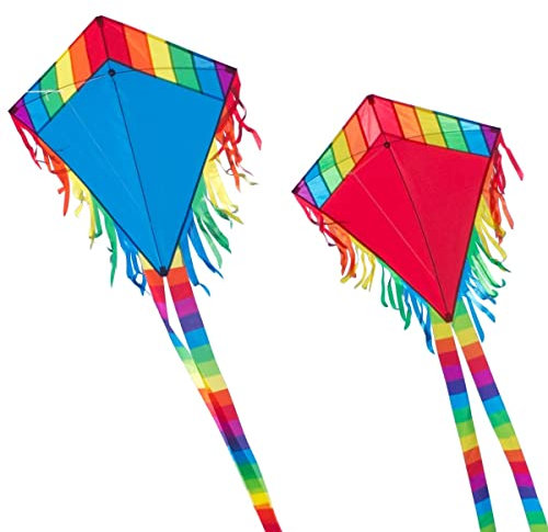 CIM Drachenset - Maya Eddy [ 2 STÜCK rot/blau ] - Einleiner Flugdrachen für Kinder ab 3 Jahren - 65x74cm - inkl. 80m Drachenschnur und 2x250cm Streifenschwänze