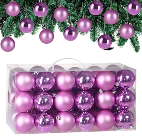 Deuba® Weihnachtskugeln 54tlg Ø 6cm Kunststoff matt glänzend Christbaumkugeln Christbaumschmuck Anhänger Weihnachtsbaumkugeln Weihnachtsdeko Rosa