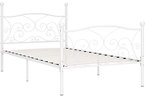 vidaXL Bettgestell mit Lattenrost Metallbett Einzelbett Bett Schlafzimmerbett Bettrahmen Ehebett Schlafzimmermöbel Weiß Metall 100x200cm