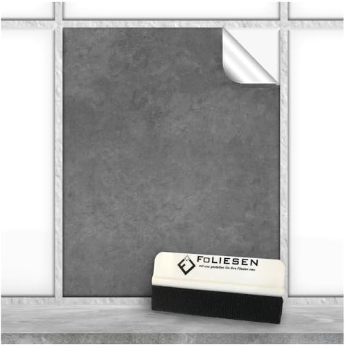 FoLIESEN Fliesenaufkleber 20x25 cm für Bad, Küche, Badezimmer - Fliesen-Folie selbstklebend - 5 Klebefliesen + Rakel, .:Beton - 20x25 cm