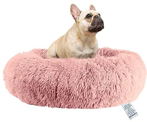 OKPOW Donut Hundebett Fuer Mittelgroße Hunde: Flauschig Welpenbett Rund Kuscheliges - Anti Angst Katzenbett Comfy - Plüsch Haustierbett Waschbar
