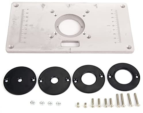 Yosoo Health Gear Akku Oberfraese, Tischeinsatz aus Aluminium Routerplatte, 235 mm x 120 mm x 8 mm Holzbearbeitungseinsatzplatte mit Befestigungsschrauben und Kunststoff Routereinsatzring