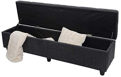Mendler Aufbewahrungs-Truhe Kriens XXL, Sitzbank Bank, Stoff/Textil, 45x180x45cm - dunkelgrau