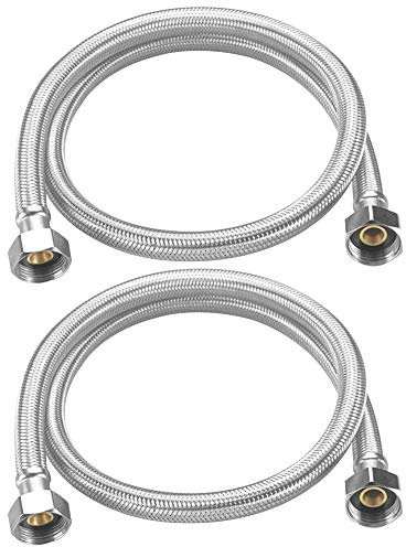 Tuyau d'Arrivée d'eau Double en Acier Inoxydable, 2PCS Tuyau de Douche Flexible Tuyau, Points Froid et Chaud à Haute Pression Preuve d'Explosion Co Tuya-50cm