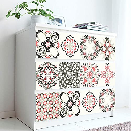 Stick on Tiles Pink Flower Green Tile Stickers PVC Self Adhesive Wall Tiles Heat Resistant Tile Stickers for Kitchen Bathroom Waterproof Peel and Stick Floor Tiles Tile Paint 15x15cm