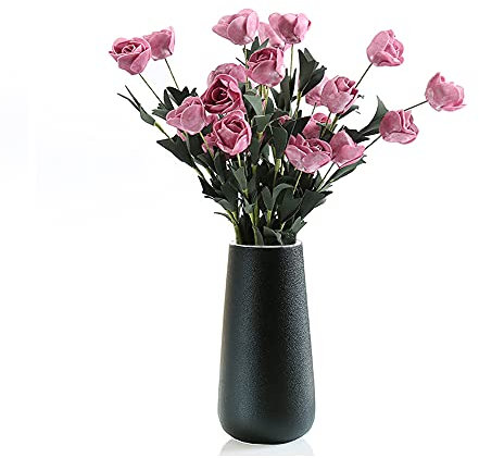 Vase Schwarz Matt Keramik Vase für Pampasgras 20cm Höhe Vasen Tischdeko Modern Blumenvase, für Home Office Dekor Geschenk Hochzeit Weihnachten Einweihungsparty (Schwarz)