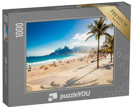 puzzleYOU: Puzzle 1000 Teile „Palmen und Two Brothers Mountain am Strand von Ipanema, Rio de Janeiro“ – aus der Puzzle-Kollektion Brasilien, Südamerika, Rio de Janeiro, Städte Weltweit