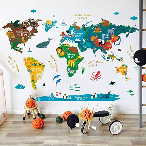Glücksvogel Wandaufkleber, Große Kinder Pädagogisch Tier/Berühmte Gebäude Weltkarte Wandtattoos Wandsticker Aufkleber Dekoration Kunst für Kinderzimmer Spielzimmer Schlafzimmer Wanddeko (A, One Size)