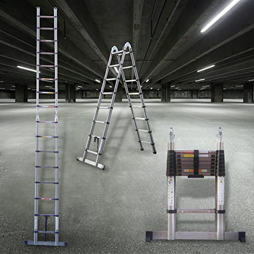 Multi-Purpose Industrial Ladder 5M(2.5M+2.5M) Stainless Steel Herringbone A-Type Straight Ladder, Max. Height 16.4FT, Max. Loading Capacity 330lbs