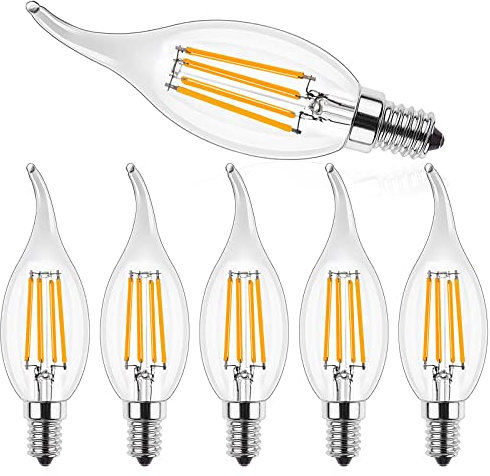 ProCrus E14 LED Dimmbar Kerze Lampe,4W LED Kerzenform für Kronleuchter,2700K Warmweiß Kerzenbirnen,C35 Filament Kerzen LED Glühbirne,4W LED Birne Ersetzt 40W,400LM,Transparent,6er Pack,Energieklasse F