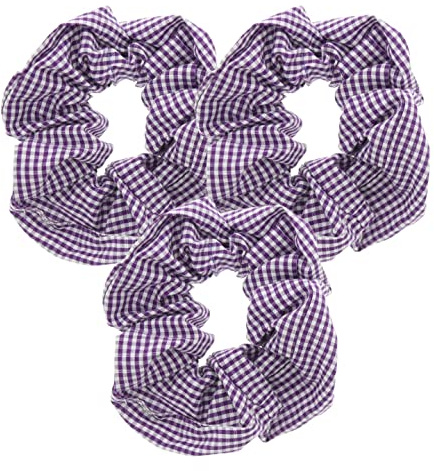 Topkids Accessories Gingham Hair Scrunchies Gingham School Scrunchie Set Girls Hair Bands School Uniform School Hair Accessories Scrunchie For Girls, Women, Ladies - Pack of 3 (Purple)