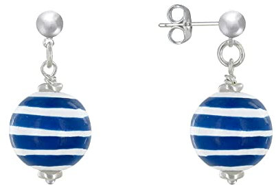 LES POULETTES BIJOUX - Silbernem Metall Ohrstecker Ohrringe Seemann Holzperlen - Blau