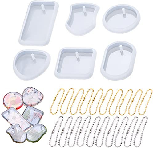 SamHeng 6 Pièces Moules en Résine de Silicone avec 20 Pièces Boule Perle Chaînes, DIY Époxy Porte-clés Moule Bijoux Pendentif Moule de Coulée pour Bricolage Artisanat Fabrication de Bijoux