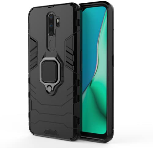 HONLEN Coque Compatible avec Oppo A9 2020 / Oppo A5 2020 Étui, (6.5 inches) Case de 360° Rotatif Ring Stand Armor Protection Le Noir