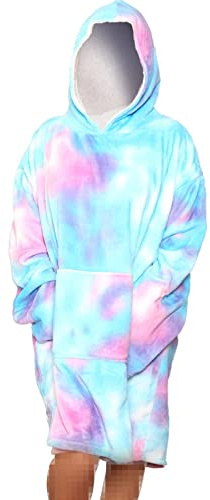 A2Z Ladies Oversized Hoodie Tie Dye Printed Blue Snuggle Blanket Super Soft Warm Fleece Kangaroo Pocket For Women