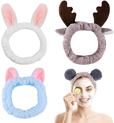 4 Stücke Haarbänder,Spa Stirnband,Make Up Haarband für Frauen Mädchen,Korallenvlies Elastisches Haarreif mit Niedlichen Ohren,Damen Kosmetik Kopfband für Dusche Gesicht Waschen Yoga Sport Hautpflege