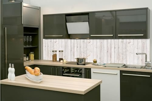 Dimex Küchenrückwand Folie Selbstklebend ALTE WEIßE HOLZWAND 260 x 60 cm | Klebefolie - Dekofolie - Spritzschutz für Küche | Made in EU