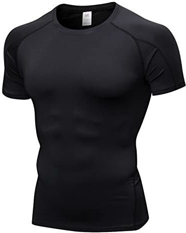 Yishengwan Compression Tops for Men Short Sleeve Mens Compression Shirts Quick-Drying Base Layer Shirts Gym Top Running T-Shirts for Sports Fitness Workout Cycling Training, Black, M