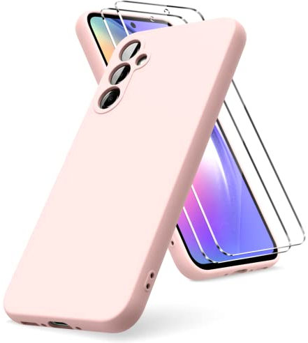 Vansdon Cover Compatibile con Samsung Galaxy A54 5G, 2 Pellicola Protettiva in Vetro Temperato, Gomma Gel di Silicone Liquida Antiurto Custodia - Rosa