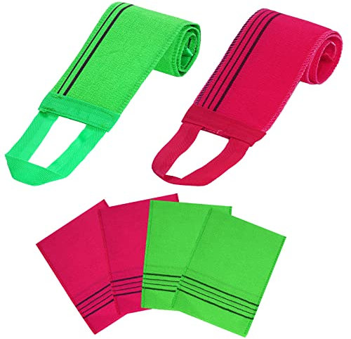 obmwang Lot de 6 gants exfoliants coréens et gants de toilette, gants de toilette exfoliants asiatiques et longs gants de toilette exfoliants coréens pour le dos pour homme et femme