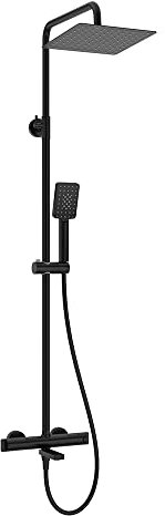 Lomadox Duscharmatur Zweigriff, mit klappbaren Badewannenauslauf in schwarz Handbrause mit 3 Funktionen, Stange ausziehbar bis max. 144,5 cm