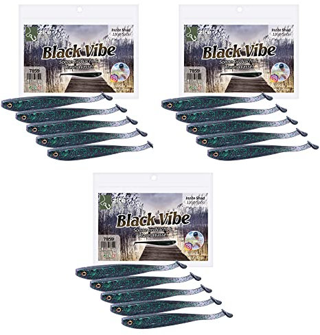 Zite Fishing Gummifische Zander Set – Inzite Shad 12cm Diverse Farben - 15STK Fängige Gummiköder Zanderangeln - Softbait Angelköder UV-Aktiv (Black Vibe)