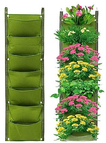 Wall Planter, Vertical Wall Planter 2 Pcs Vertical Planters Outdoor 7 Pockets Plant Bags Grow Bags Felt Flowerpot Bag For Yard Garden Home Decoration