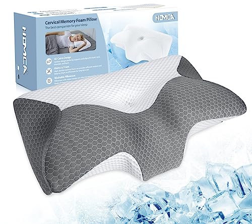 HOMCA Orthopädisches Kissen,Ergonomisches Nackenkissen aus Memory Foam mit Kühlung Kissenbezüge, Anti schnarch Kopfkissen für Rücken, Seiten,Bauchschläfer 60 * 35 * 8/12cm
