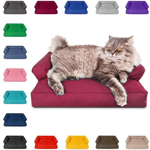 PATCH HOME Katzenbett – Oeko-TEX Zertifiziert – Katzenmöbel – mit recyceltem Styropor gefüllt – Katzensofa – Made in Germany – 50x40x15 cm – Weinrot
