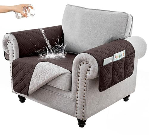 RAPRAP 100% Wasserdicht Sofa überzug, 1/2/3 Sitzer Sofa Bezug mit Armlehnen, Tasche, Waschbare Couch Überzug für Kinder, Haustiere, Hunde, Schokolade,1 Seater