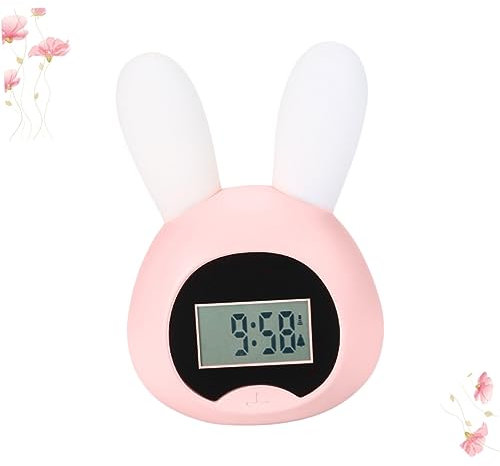 MAGICLULU kleine Uhr Wecker klingeln Uhr Hase Kaninchen-Nachtlicht Wecker klingeln Tischuhr Kaninchen-Wecker wecker Kinder Rosa Kaninchen Uhr Desktop-Wecker Schreibtisch läute die Glocke