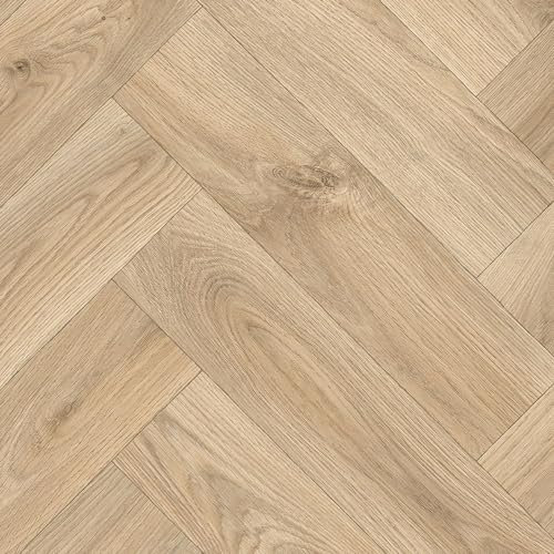 Beige Herringbone Pattern Wood Effect Anti-Slip Vinyl Flooring For LivingRoom, Hallways, Kitchen, 2.8mm Backed Vinyl Sheet-1m(3'3) X 3m(9'9)-3m²