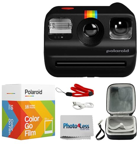 Polaroid Go Generation 2 Instant Film mini Camera (Black) Bundled with Polaroid GO Color Film Double Pack, Hard Carrying Case, Lens Cleaning Cloth