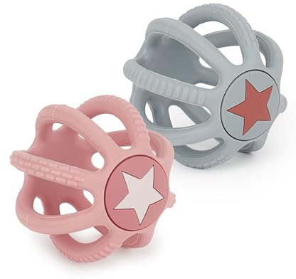 Bieco 2er Set Silikon Beiß- und Greifbälle für Babys - Twilight | Beißring Baby | Oball Baby Spielzeug | Greifball Baby | Oball | Babyspielzeug 0-6 Monate Baby Spielzeug 6 12 Monate