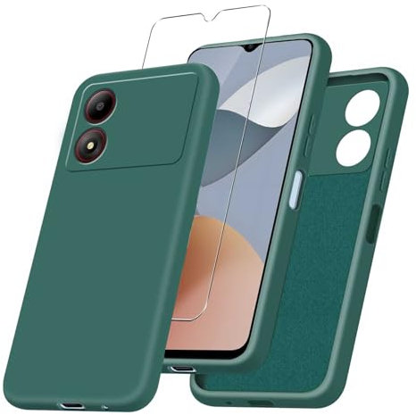JDXHFF Cover Compatibile con ZTE Blade A34 (6.6) e 1 Pezzi Pellicola Protettiva in Vetro Temperato - Verde Morbido Silicone Custodia Protettivo TPU Protezione Case Darkgreen