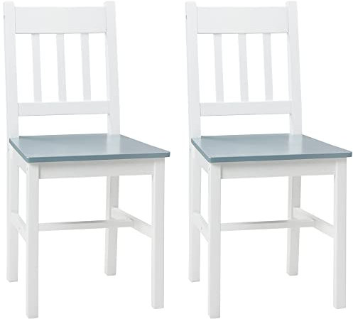 HOMCOM Esszimmerstuhl, 2er Set Küchenstuhl, Essstuhl mit Rückenlehne, Küchenstühle, Wohnzimmerstuhl für Küche, Esszimmer, Kiefernholz, Grau, 41 x 46,5 x 85,5 cm