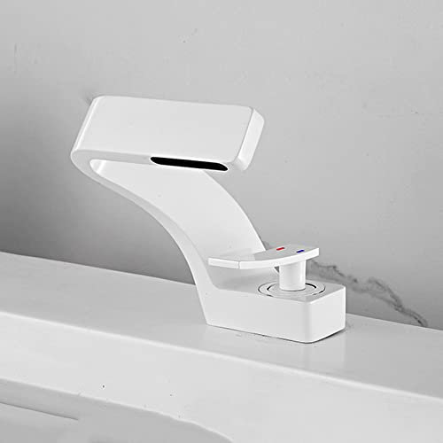Badezimmer-Wasserfallhahn, Einhand-Waschtischmischer, Monoblock-Waschtischarmaturen für Badezimmer, Weiß Chaser of Light
