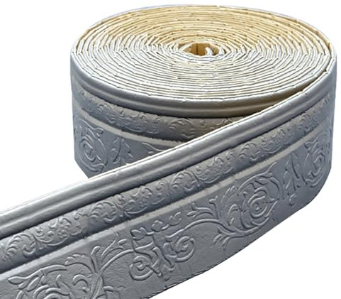 Jodimitty Wallpaper Borders Self Adhesive 10mx10cmx5mm Ceiling Coving XPE Skirting Board Covers, Waterproof Anti-Collision Line Border Roll Wall Trim for Corner Line Ceiling Border (Silver Grey)
