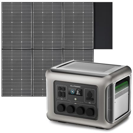 ALLPOWERS R2500 Station électrique portable 2016Wh avec contrôleur MPPT, batterie LiFeP04, générateur solaire avec panneau monocristallin de 600W inclus, Chargement rapide, camping, balcon, jardin