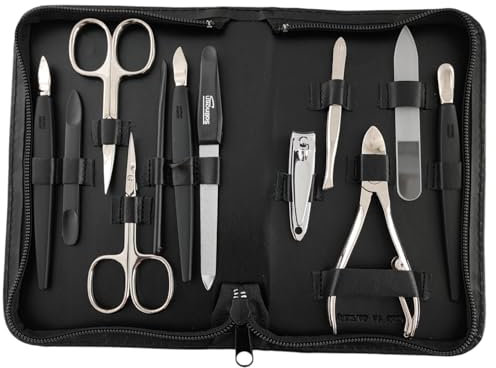 12teiliges Maniküre Set mit Leder-Etui Nagelpflege Solingen* (Schwarz)