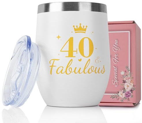 TOONGEEN Verre à vin isotherme en acier inoxydable pour 40e anniversaire pour femme et amie, cadeau d'anniversaire unique pour sœur, amie, maman, tante, 355 ml