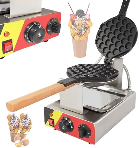 Nonstick Egg Bubble Waffle Maker, Commercial Waffle Makers & Irons, Rotating Waffle Maker with Wooden Handle, Ice Cream Waffle Baker Machine(220v)
